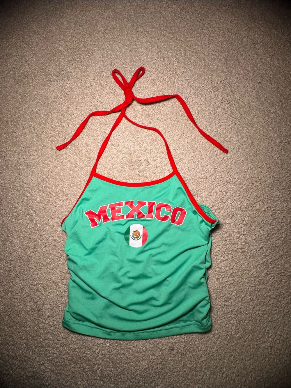 Mexico Green Halter Tank Top with Red Trim